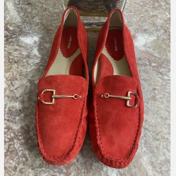 Red Suede Loafers with Gold Buckle - Picture 3 of 4
